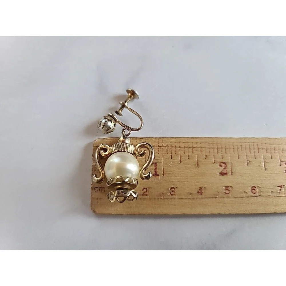Vintage Faux Pearl Dangling Screwback Earrings